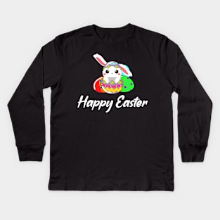 Happy Easter , Easter Egg With Bunny Kids Long Sleeve T-Shirt